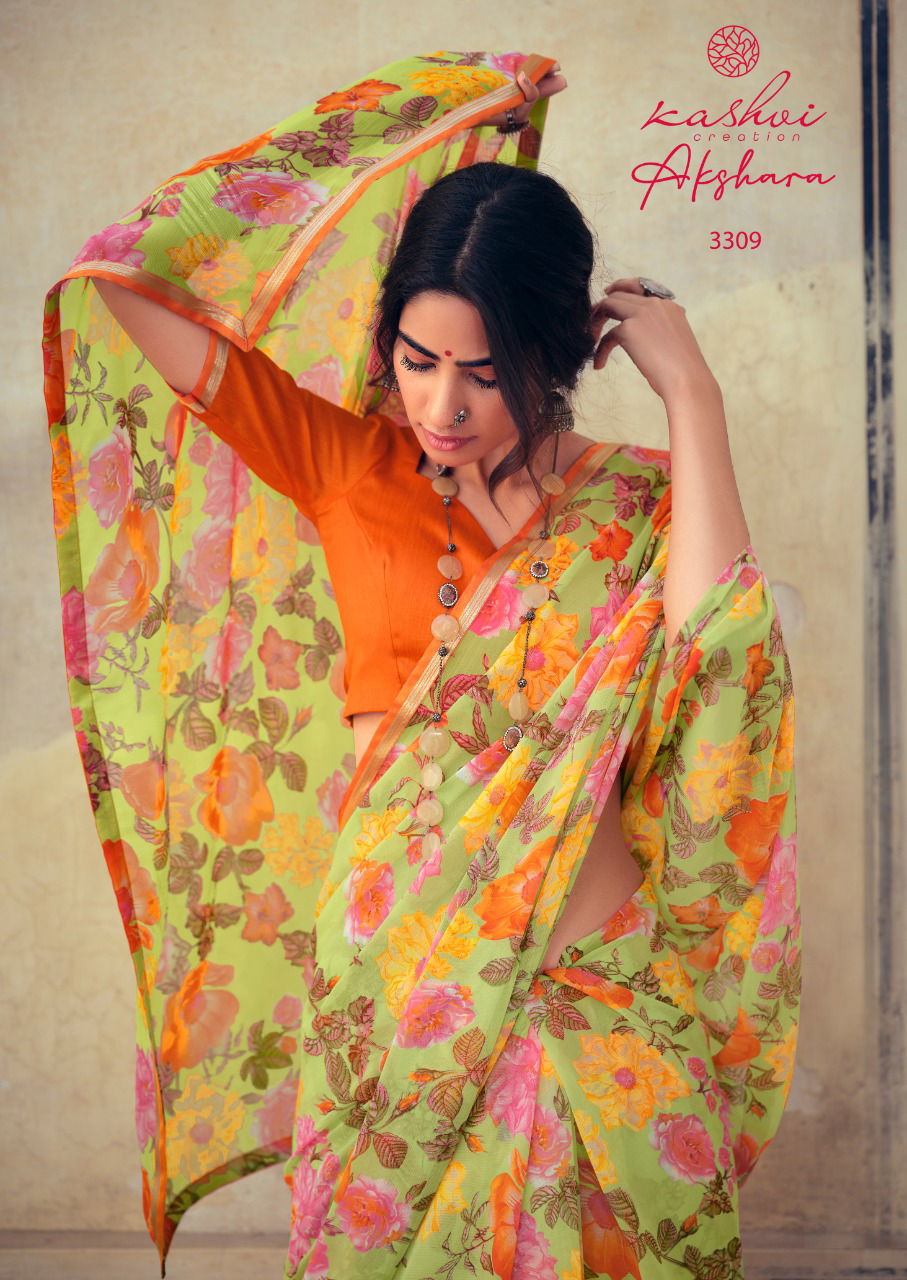 Kashvi Akshara Latest Fancy Designer Silk Casual Wear Chiffon Printed Saree Collection